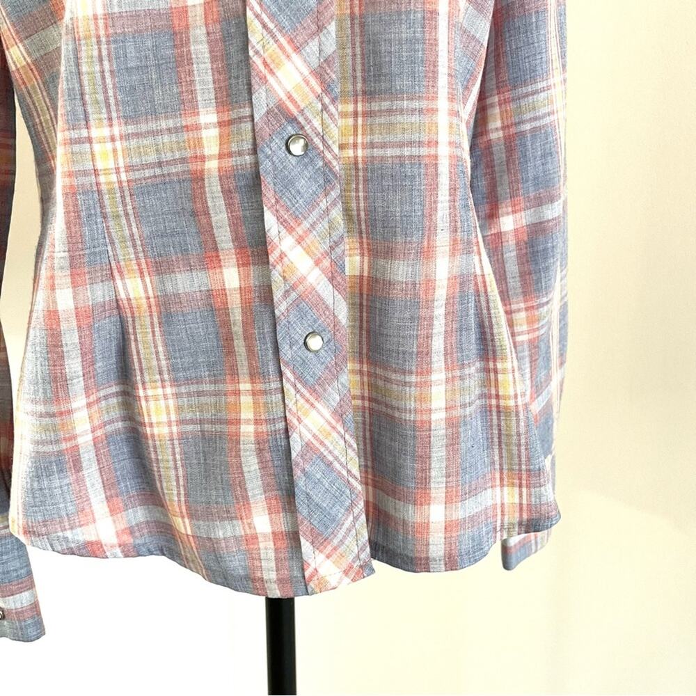 Vintage Pastel Western Pearl Snap Shirt Pink and Blue Plaid Fenton - Picture 7 of 14